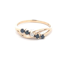 14K Sapphire Diamond Wavy Statement Band Ring Yellow Gold