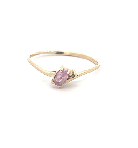 14K Marquise Pink Topaz Diamond Vintage Ring Yellow Gold