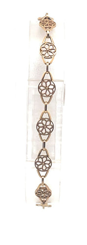 14K Filigree Flower Link Vintage Fashion Chain Bracelet 6.75