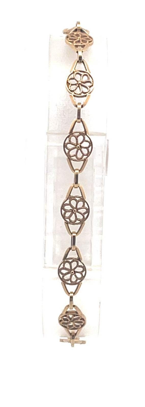 14K Filigree Flower Link Vintage Fashion Chain Bracelet 6.75