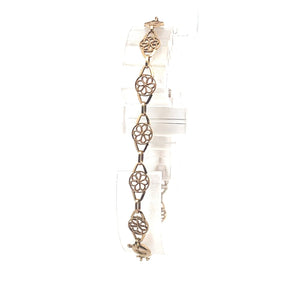 14K Filigree Flower Link Vintage Fashion Chain Bracelet 6.75" Yellow Gold