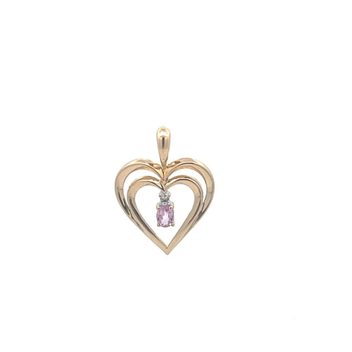 14K Pink Topaz Diamond Heart Love Symbol Pendant Yellow Gold