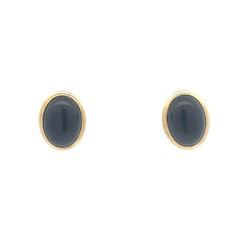 14K Vintage Oval Black Onyx French Clip Earrings Yellow Gold