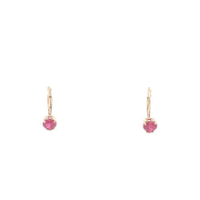 Load image into Gallery viewer, 14K Heart Synthetic Ruby Solitaire Dangle Earrings Yellow Gold