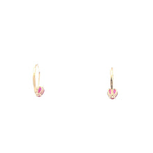 Load image into Gallery viewer, 14K Heart Synthetic Ruby Solitaire Dangle Earrings Yellow Gold