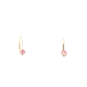 14K Heart Synthetic Ruby Solitaire Dangle Earrings Yellow Gold