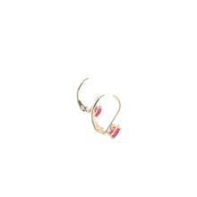 Load image into Gallery viewer, 14K Heart Synthetic Ruby Solitaire Dangle Earrings Yellow Gold