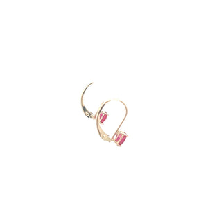 14K Heart Synthetic Ruby Solitaire Dangle Earrings Yellow Gold