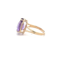 Load image into Gallery viewer, 14K Pear Amethyst Vintage Solitaire Statement Ring Yellow Gold