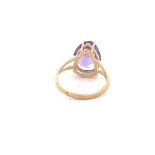 Load image into Gallery viewer, 14K Pear Amethyst Vintage Solitaire Statement Ring Yellow Gold