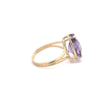 Load image into Gallery viewer, 14K Pear Amethyst Vintage Solitaire Statement Ring Yellow Gold