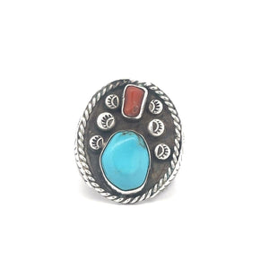 Sterling Silver Men's Southwestern Turquoise Coral Ring