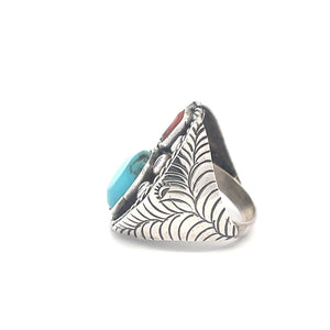 Sterling Silver Men's Southwestern Turquoise Coral Ring