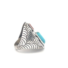 Load image into Gallery viewer, Sterling Silver Men&#39;s Southwestern Turquoise Coral Ring