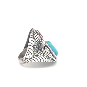 Sterling Silver Men's Southwestern Turquoise Coral Ring