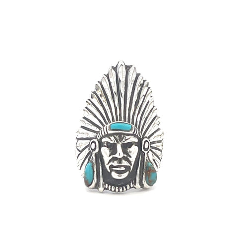 Sterling Silver Southwestern Chief Turquoise Headdress Ring