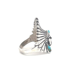 Sterling Silver Southwestern Chief Turquoise Headdress Ring