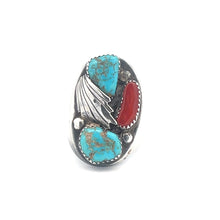Load image into Gallery viewer, Sterling Silver Gary Vacit Turquoise Coral Zuni Native Amer. Ring