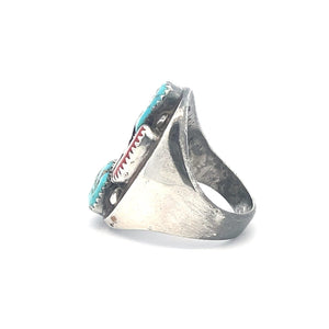 Sterling Silver Gary Vacit Turquoise Coral Zuni Native Amer. Ring