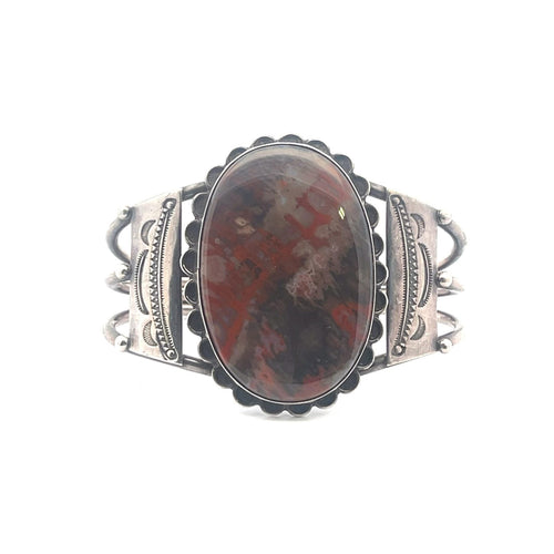 Sterling Silver Dendritic Agate Southwester Vintage Cuff Bracelet 6.75