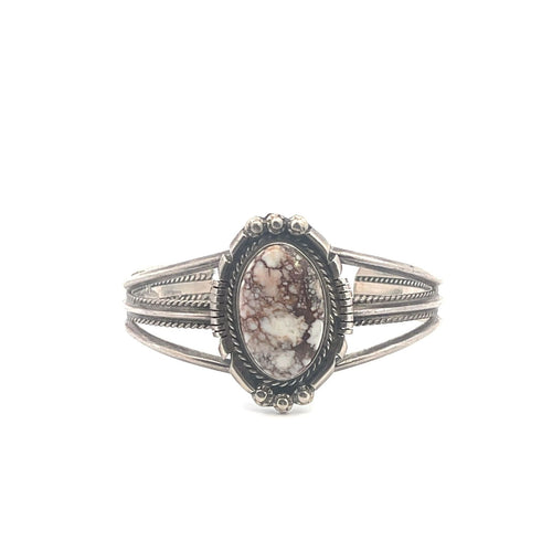 K C Song Speckled Brown White Stone Cuff Bracelet 6.5