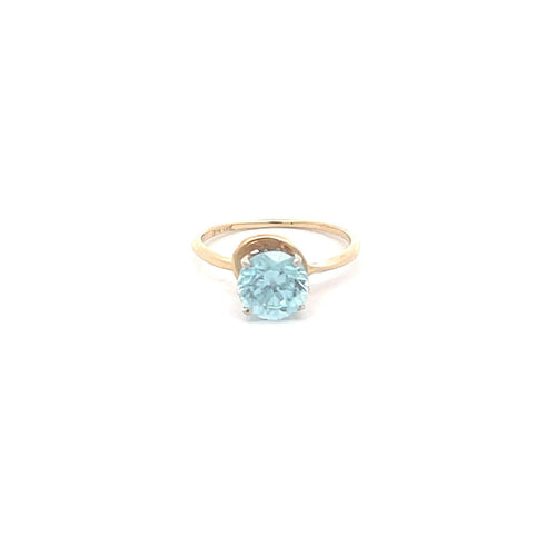 14K Round Blue Topaz Solitaire Statement Ring Yellow Gold