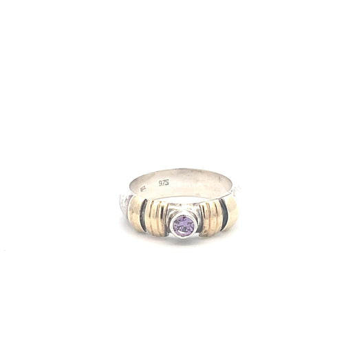 Sterling Silver 18k Gold Accent Round Amethyst Statement Ring