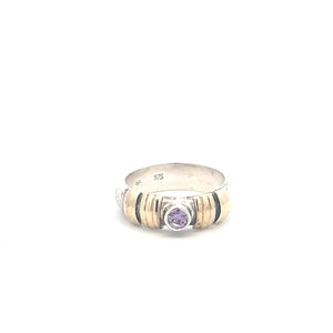 Sterling Silver 18k Gold Accent Round Amethyst Statement Ring