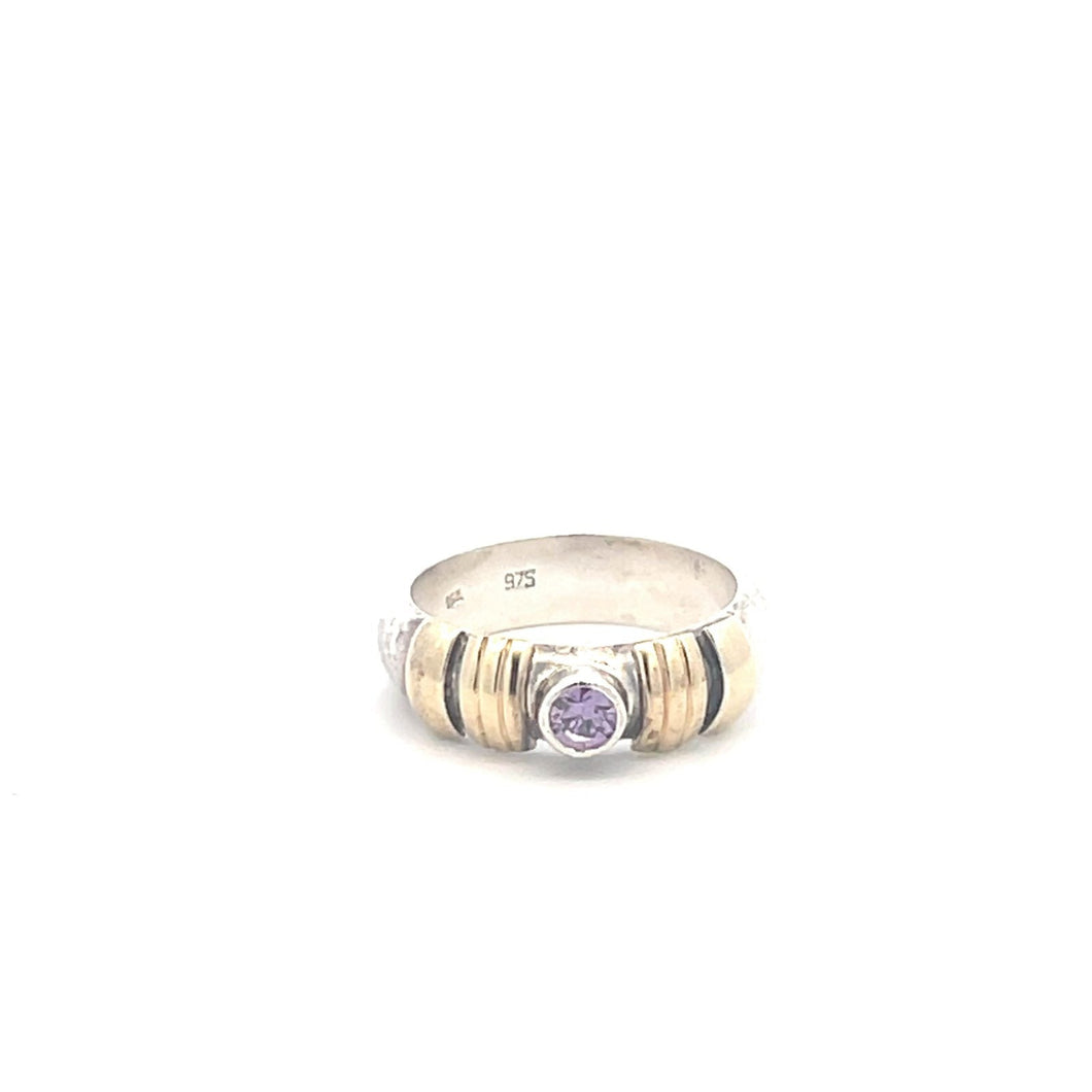 Sterling Silver 18k Gold Accent Round Amethyst Statement Ring