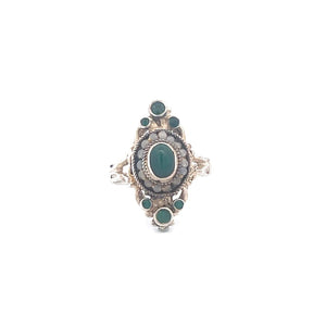 14K Victorian Green Agate Emerald Statement Ring Yellow Gold