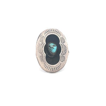 Load image into Gallery viewer, Sterling Silver Southwestern Turquoise Scalloped Oval Ring