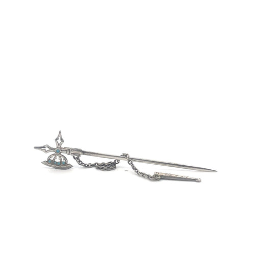 Sterling Silver Turquoise Battle Axe Halberd Decorative Stick Pin