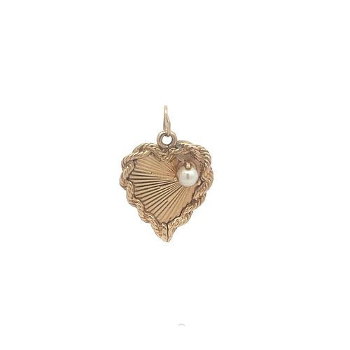14K 1960's Pearl Rope Trim Heart Love Valentine Charm/Pendant Yellow Gold