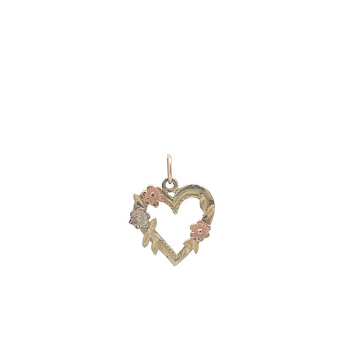 14K Black Hills Rose Flower Heart Love Charm/Pendant Yellow Gold