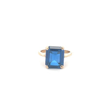 Load image into Gallery viewer, 10K Emerald Cut Syn. Sapphire Solitaire Ring Yellow Gold
