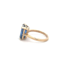 10K Emerald Cut Syn. Sapphire Solitaire Ring Yellow Gold