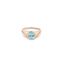 Load image into Gallery viewer, 10K Oval Blue Topaz Vintage Statement Solitaire Ring Yellow Gold