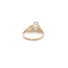 Load image into Gallery viewer, 10K Oval Blue Topaz Vintage Statement Solitaire Ring Yellow Gold