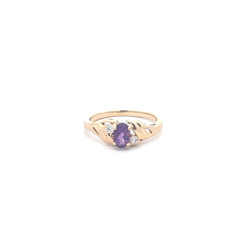 10K Vintage Oval Amethyst CZ Freeform Ring Yellow Gold