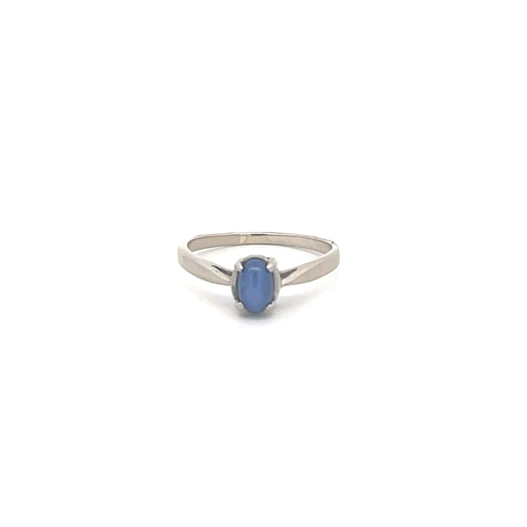 10K Oval Syn. Blue Star Sapphire Vintage Ring White Gold