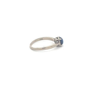 10K Oval Syn. Blue Star Sapphire Vintage Ring White Gold