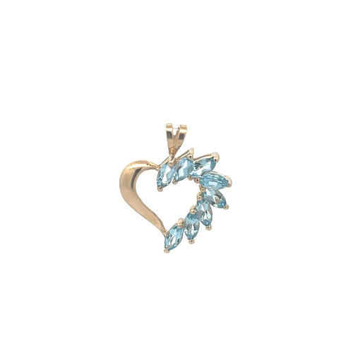 10K Marquise Blue Topaz Vintage Heart Love Pendant Yellow Gold