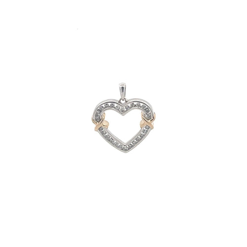 10K Vintage Diamond Classic Heart Love Kiss Pendant White Gold