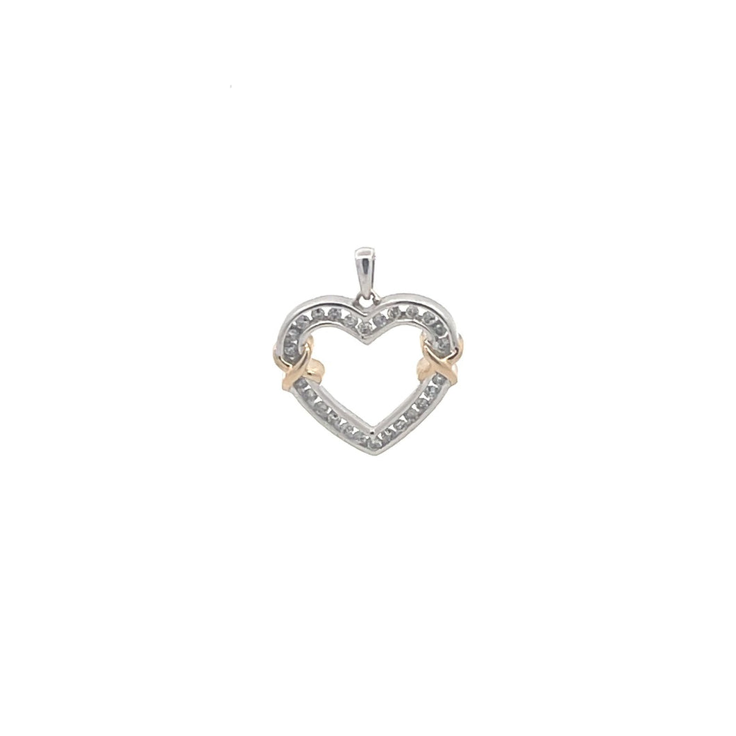10K Vintage Diamond Classic Heart Love Kiss Pendant White Gold