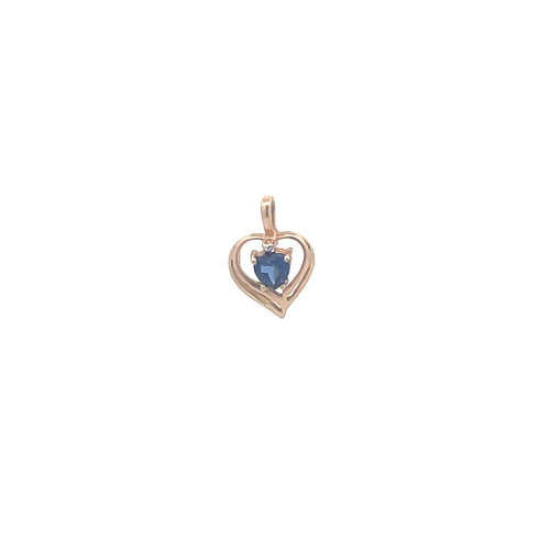 10K Heart Syn. Sapphire Vintage Love Pendant Yellow Gold
