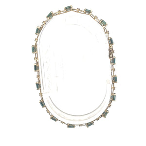 10K Oval Blue Green Sapphire Diamond Tennis Bracelet 6.75" Yellow Gold