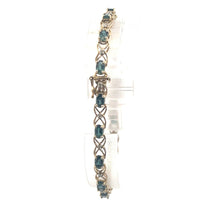 Load image into Gallery viewer, 10K Oval Blue Green Sapphire Diamond Tennis Bracelet 6.75&quot; Yellow Gold
