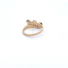 Load image into Gallery viewer, 14K Three Stone Amethyst Vintage Bypass Ring Yellow Gold