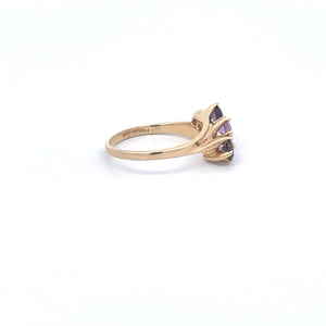 14K Three Stone Amethyst Vintage Bypass Ring Yellow Gold