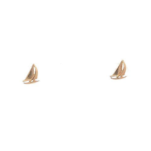 14K Sail Boat Ship Sailing Nautical Motif Stud Earrings Yellow Gold
